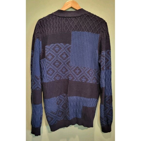 Sun & Stone Blue Patchwork V Neck Chunky Grandpa Cardigan Sweater Sz M - Picture 5 of 8